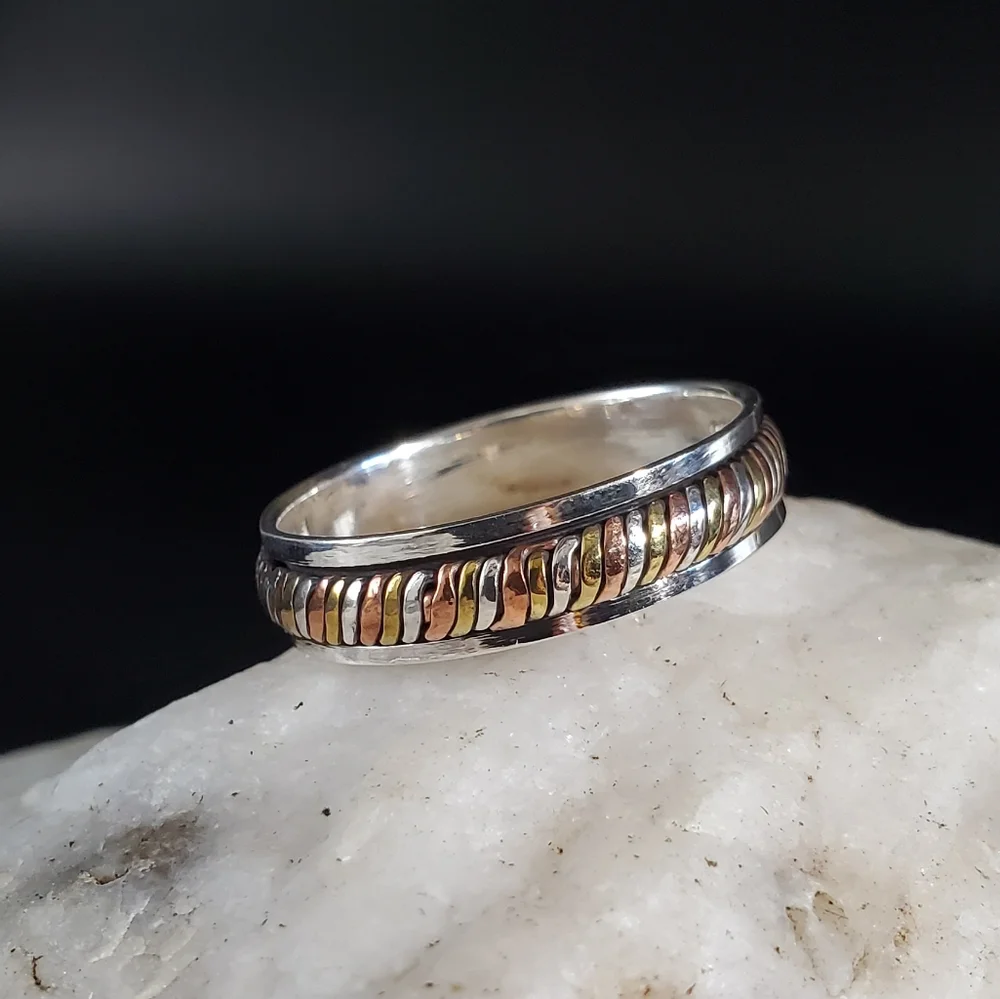Unique Men's Jewelry Solid Sterling 925 Silver 14K Gold Ring Gift For Man